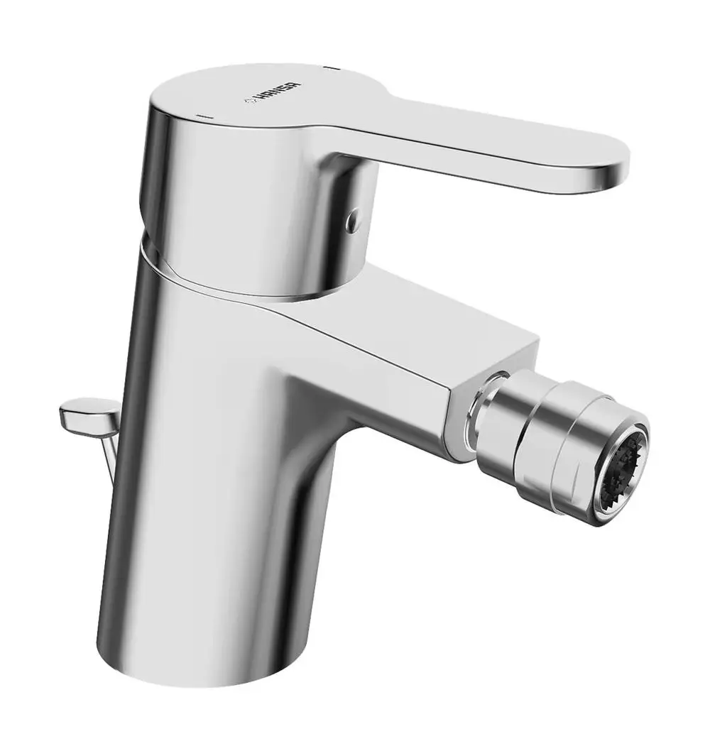 Bidetarmatur von Hansa mit einem Hebel zur Wasserregulierung. Der Auslauf ist um 107 mm ausgelegt. Zugstangenablaufgarnitur ist integriert. Oberfläche in Chrom.